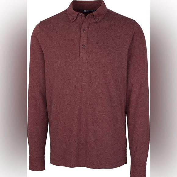 Cutter and Buck Size XL mens long sleeve advantage jersey polo,bordeaux heather - Picture 1 of 7